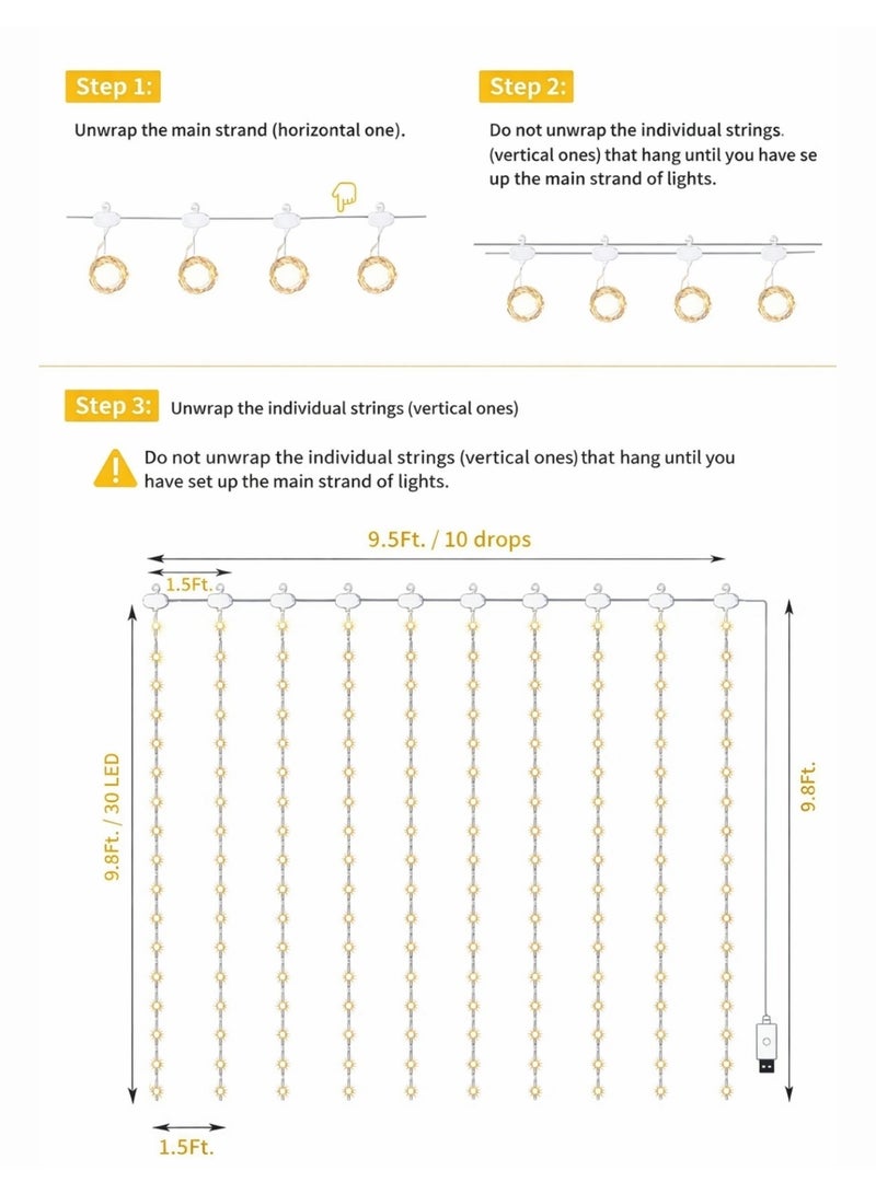 F.A.M.S USB Curtain String Lights with Remote Control – Warm White LED Fairy Lights with Timer, 8 Lighting Modes & Adjustable Brightness for Ramadan, Home Décor & Events - Image 2